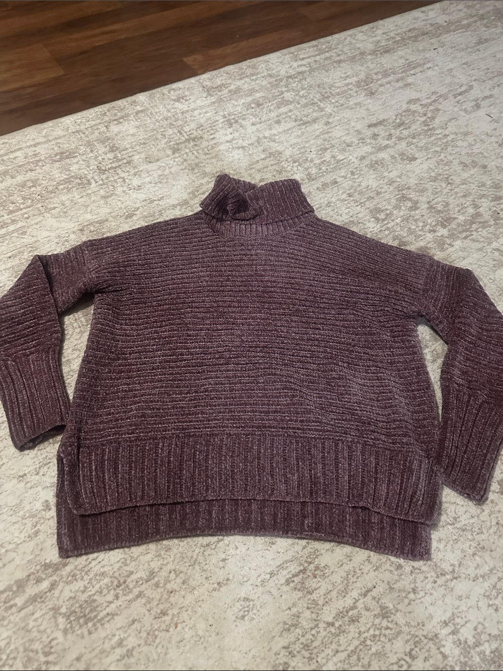 Pink Rose Plush Turtleneck Sweater in Plum